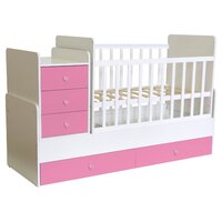 Polini kids Simple 1100 с комодом, белый-роза